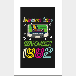 Funny Birthday Quote, Awesome Since November 1982, Retro Birthday Posters and Art